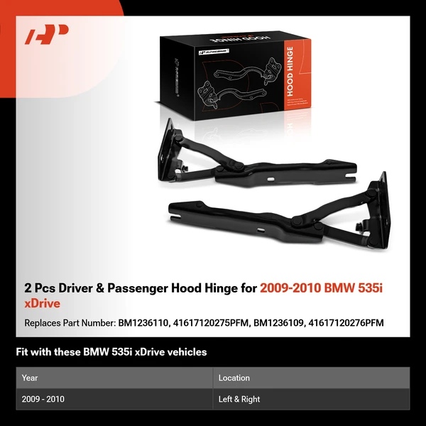 2 Pcs Driver & Passenger Hood Hinge for 2009-2010 BMW 535i xDrive