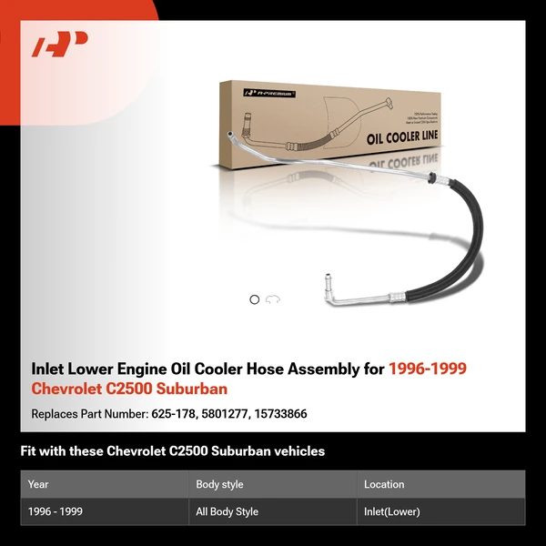 Inlet Lower Engine Oil Cooler Hose Assembly for 1996-1999 Chevrolet C2500 Suburban