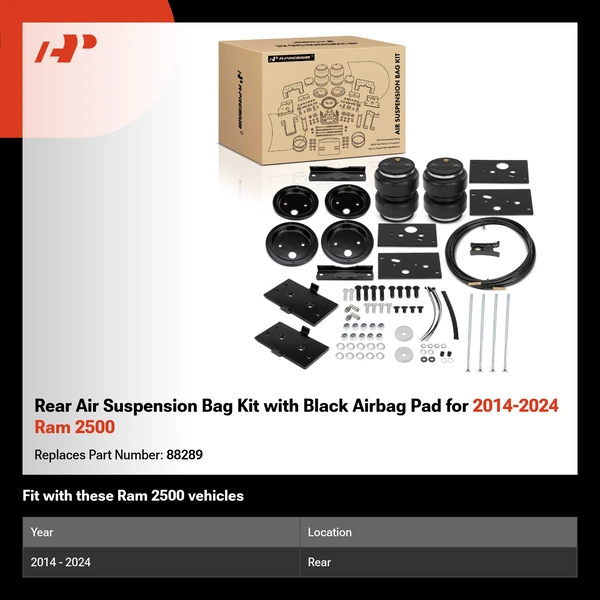 Rear Air Suspension Bag Kit with Black Airbag Pad for 2014-2024 Ram 2500