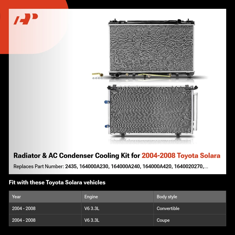Radiator & AC Condenser Cooling Kit for 2004-2008 Toyota Solara