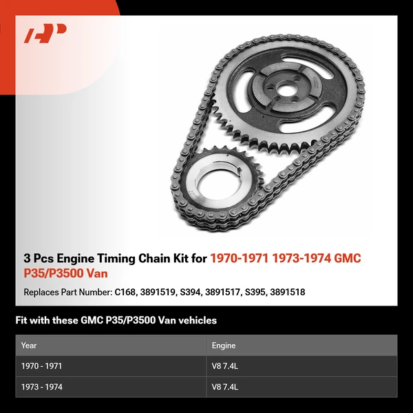 3 Pcs Engine Timing Chain Kit for 1970-1971 1973-1974 GMC P35/P3500 Van