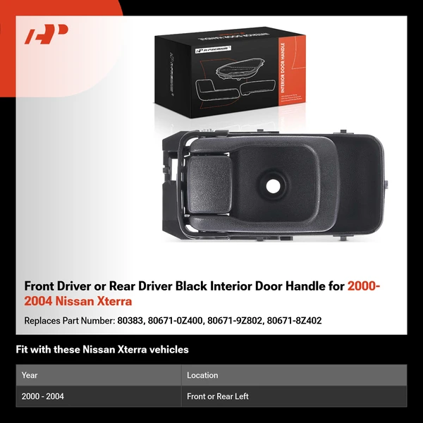 Front Driver or Rear Driver Black Interior Door Handle for 2000-2004 Nissan Xterra