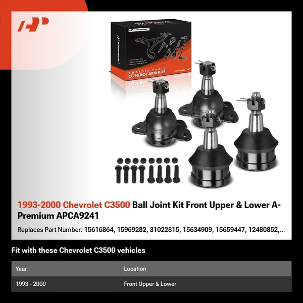 1993-2000 Chevrolet C3500 Ball Joint Kit Front Upper & Lower A-Premium APCA9241