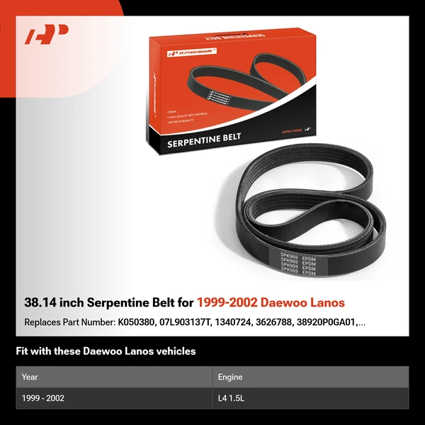 38.14 inch Serpentine Belt for 1999-2002 Daewoo Lanos