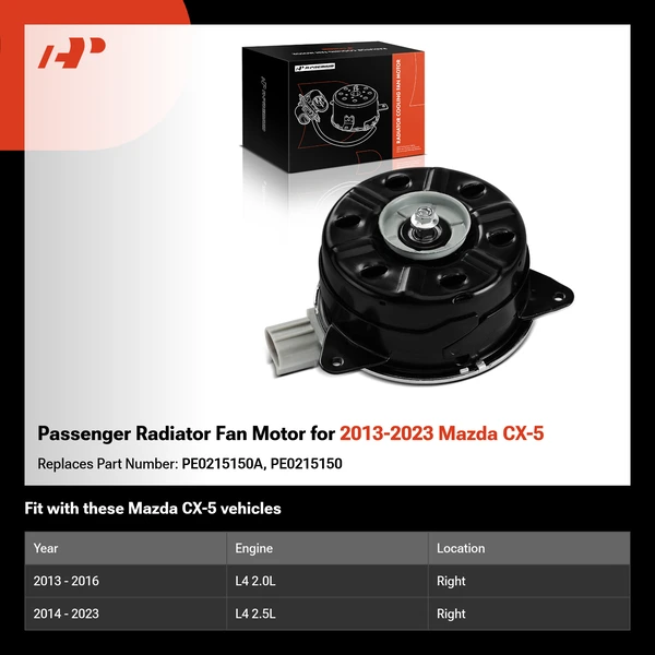 Passenger Radiator Fan Motor for 2013-2023 Mazda CX-5