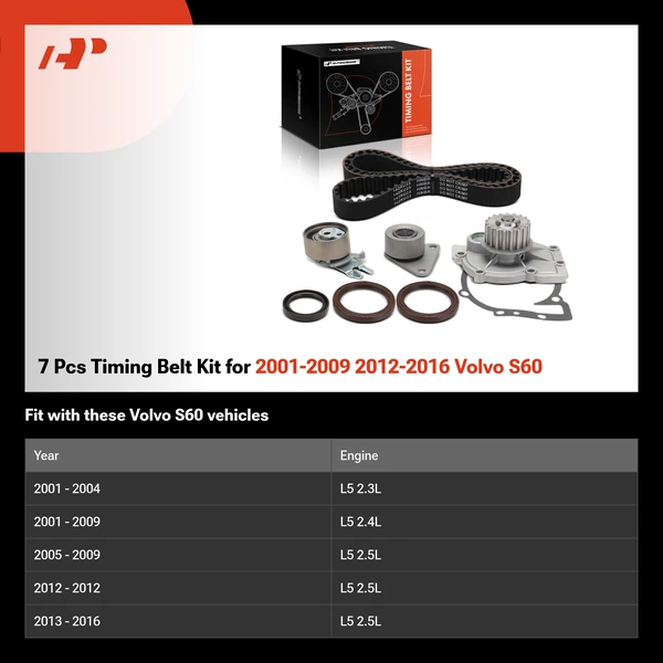7 Pcs Timing Belt Kit for 2001-2009 2012-2016 Volvo S60