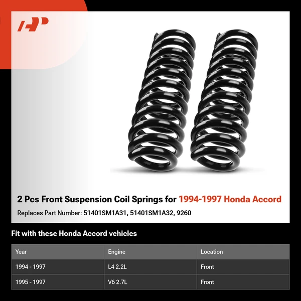 2 Pcs Front Suspension Coil Springs for 1994-1997 Honda Accord