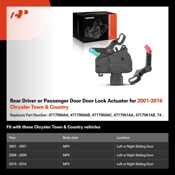 Rear Driver or Passenger Door Door Lock Actuator for 2001-2016 Chrysler Town & Country