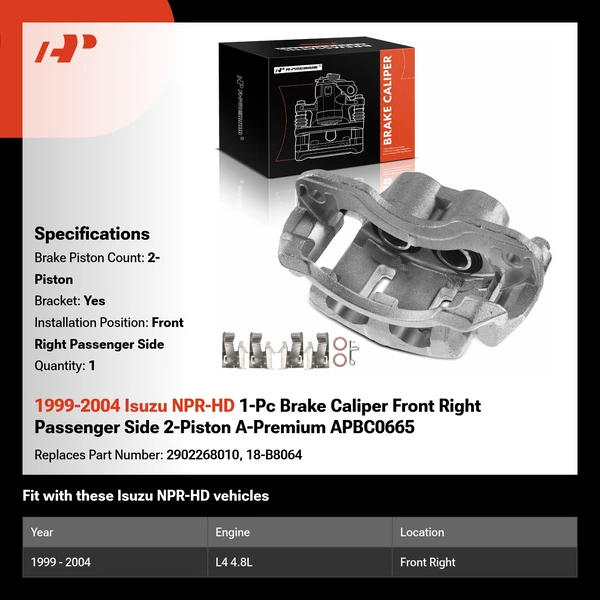 1999-2004 Isuzu NPR-HD 1-Pc Brake Caliper Front Right Passenger Side 2-Piston A-Premium APBC0665