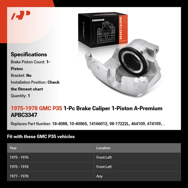 1975-1978 GMC P35 1-Pc Brake Caliper 1-Piston A-Premium APBC3347