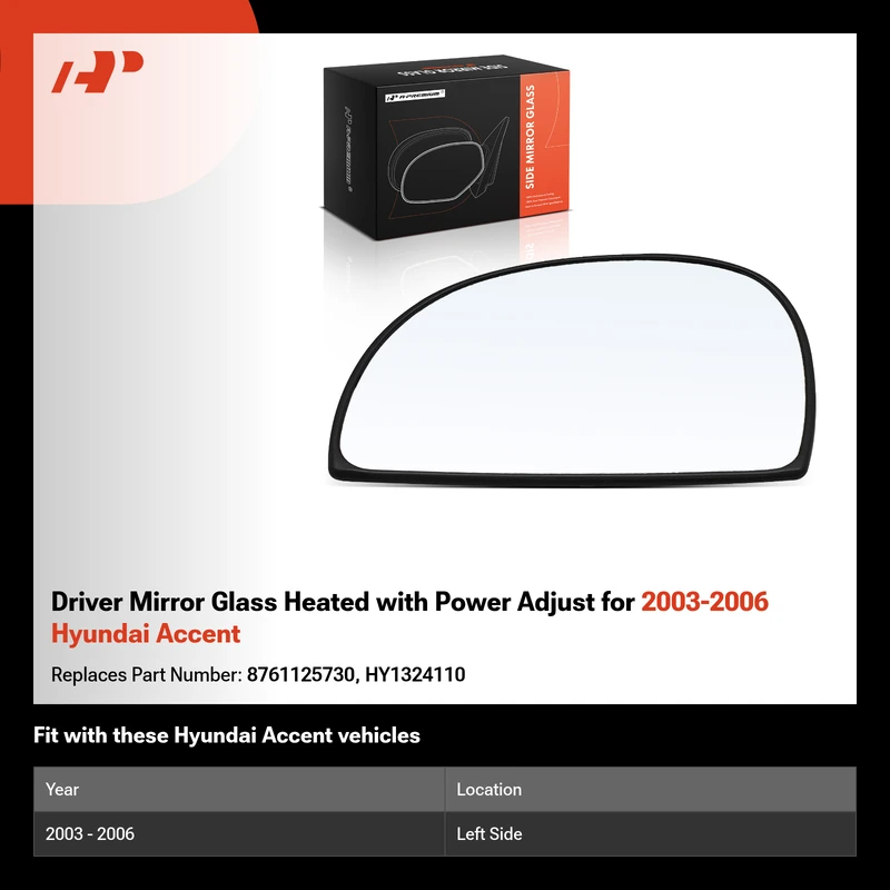 Driver Mirror Glass Heated with Power Adjust for 2003-2006 Hyundai Accent