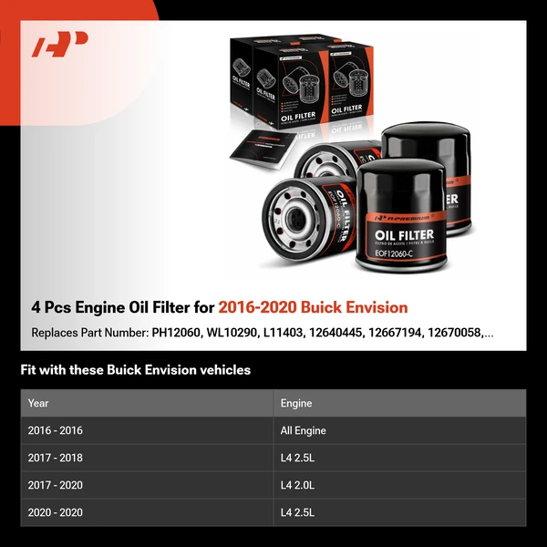 4 Pcs Engine Oil Filter for 2016-2020 Buick Envision