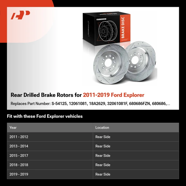 Rear Drilled Brake Rotors for 2011-2019 Ford Explorer