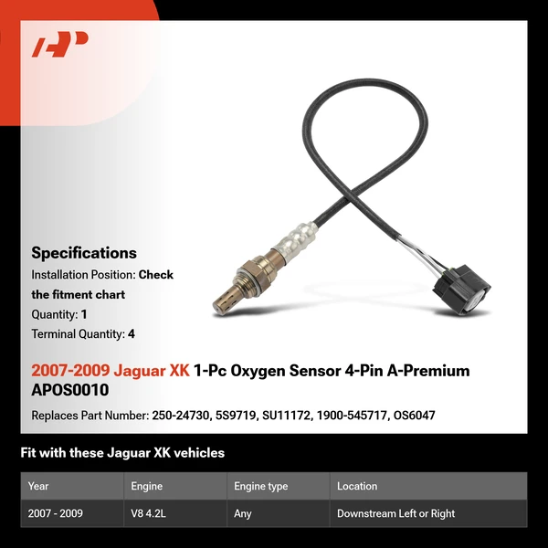 2007-2009 Jaguar XK 1-Pc Oxygen Sensor 4-Pin A-Premium APOS0010