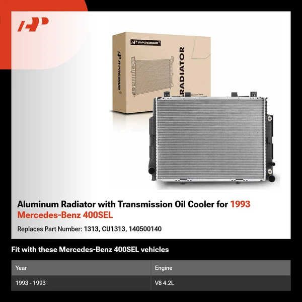 Aluminum Radiator with Transmission Oil Cooler for 1993 Mercedes-Benz 400SEL