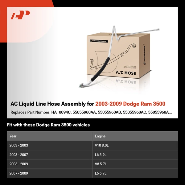AC Liquid Line Hose Assembly for 2003-2009 Dodge Ram 3500