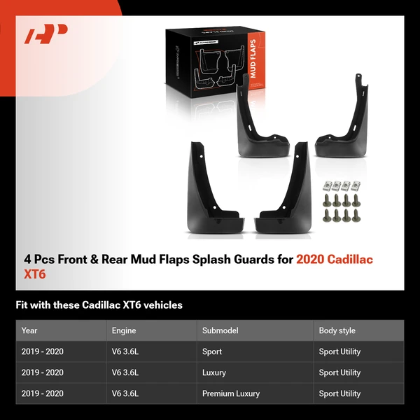 4 Pcs Front & Rear Mud Flaps Splash Guards for 2020 Cadillac XT6