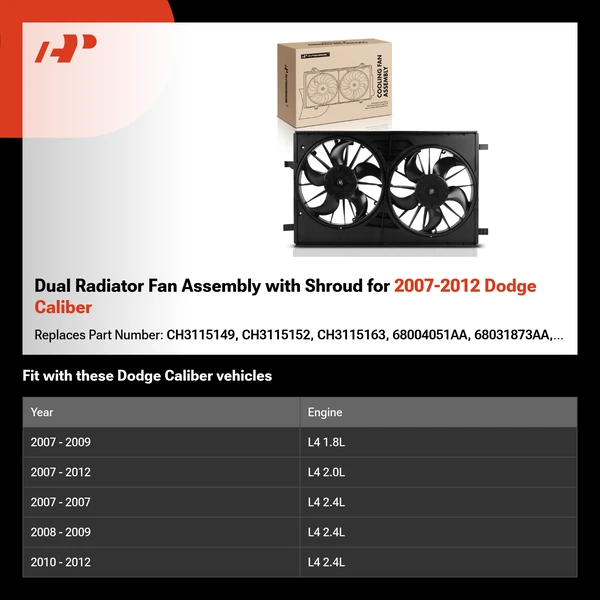 Dual Radiator Fan Assembly with Shroud for 2007-2012 Dodge Caliber