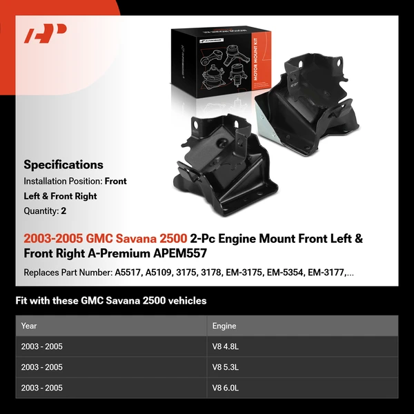 2003-2005 GMC Savana 2500 2-Pc Engine Mount Front Left & Front Right A-Premium APEM557