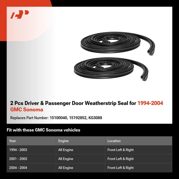 2 Pcs Driver & Passenger Door Weatherstrip Seal for 1994-2004 GMC Sonoma