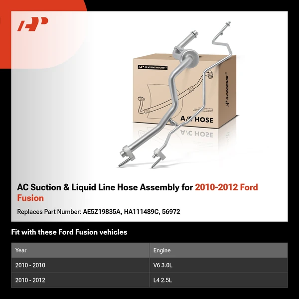 AC Suction & Liquid Line Hose Assembly for 2010-2012 Ford Fusion