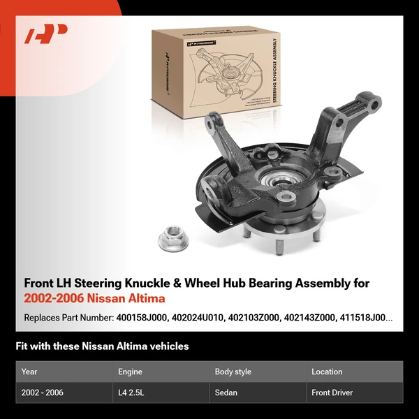 Front LH Steering Knuckle & Wheel Hub Bearing Assembly for 2002-2006 Nissan Altima