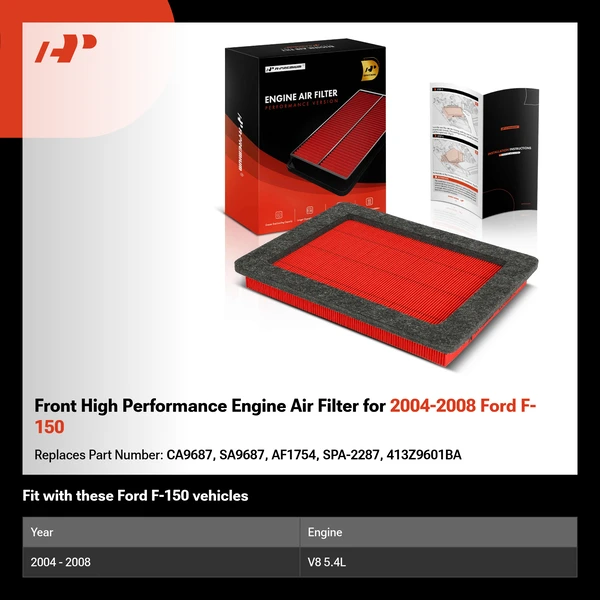 Front High Performance Engine Air Filter for 2004-2008 Ford F-150