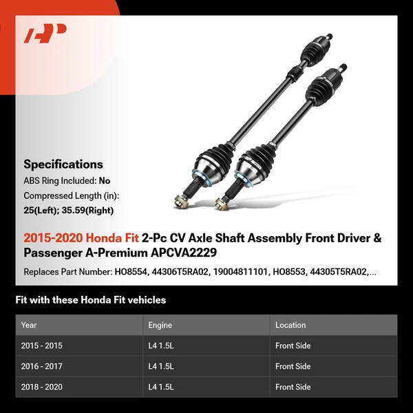 2015-2020 Honda Fit 2-Pc CV Axle Shaft Assembly Front Driver & Passenger A-Premium APCVA2229