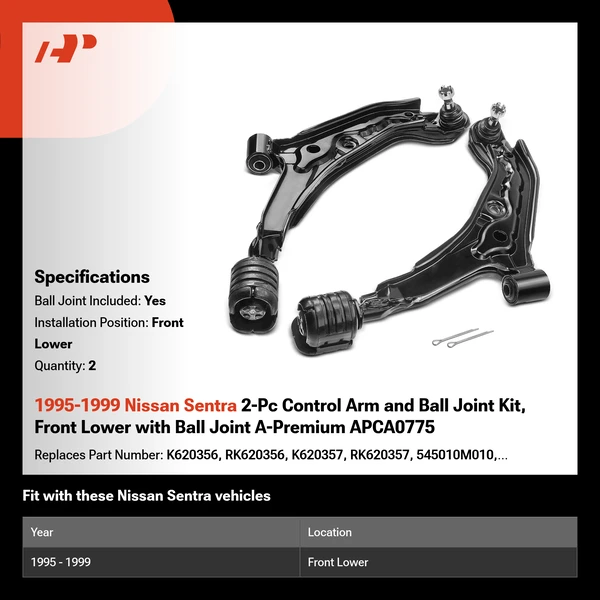 1995-1999 Nissan Sentra 2-Pc Control Arm and Ball Joint Kit, Front Lower with Ball Joint A-Premium APCA0775