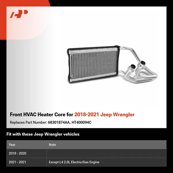 Front HVAC Heater Core for 2018-2021 Jeep Wrangler