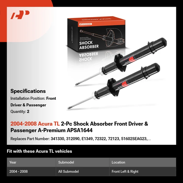 2004-2008 Acura TL 2-Pc Shock Absorber Front Driver & Passenger A-Premium APSA1644