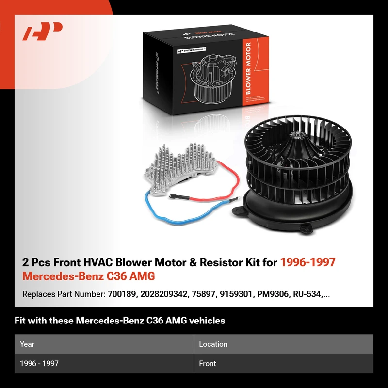 2 Pcs Front HVAC Blower Motor & Resistor Kit for 1996-1997 Mercedes-Benz C36 AMG
