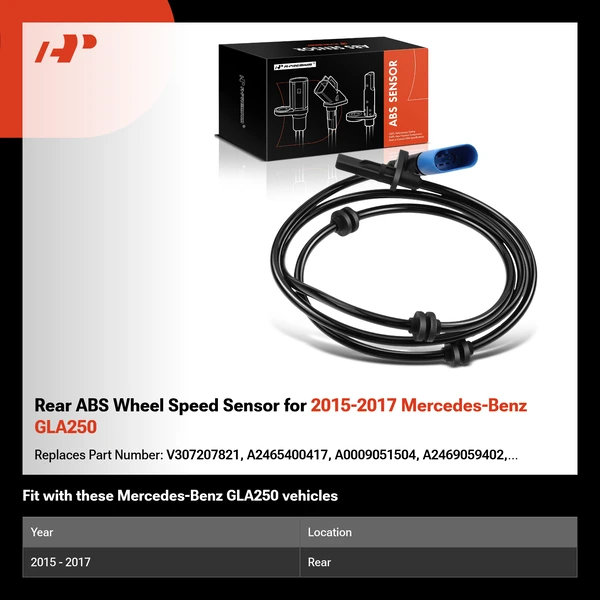 Rear ABS Wheel Speed Sensor for 2015-2017 Mercedes-Benz GLA250