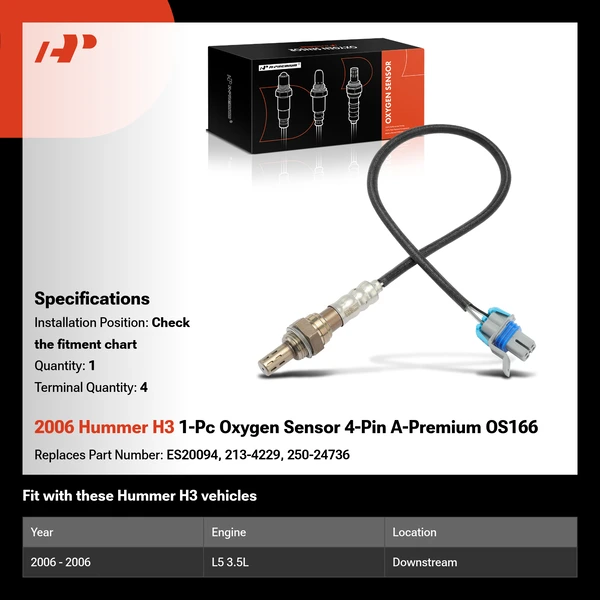 2006 Hummer H3 1-Pc Oxygen Sensor 4-Pin A-Premium OS166