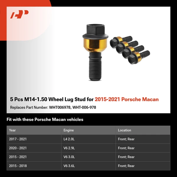 5 Pcs M14-1.50 Wheel Lug Stud for 2015-2021 Porsche Macan