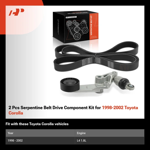 2 Pcs Serpentine Belt Drive Component Kit for 1998-2002 Toyota Corolla