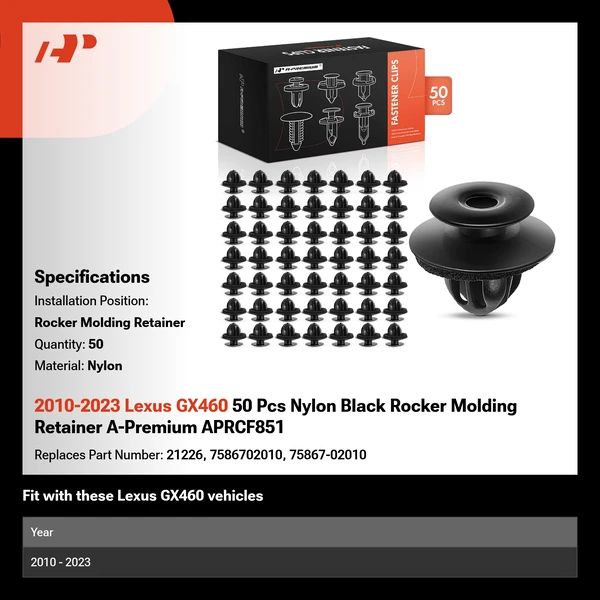 2010-2023 Lexus GX460 50 Pcs Nylon Black Rocker Molding Retainer A-Premium APRCF851