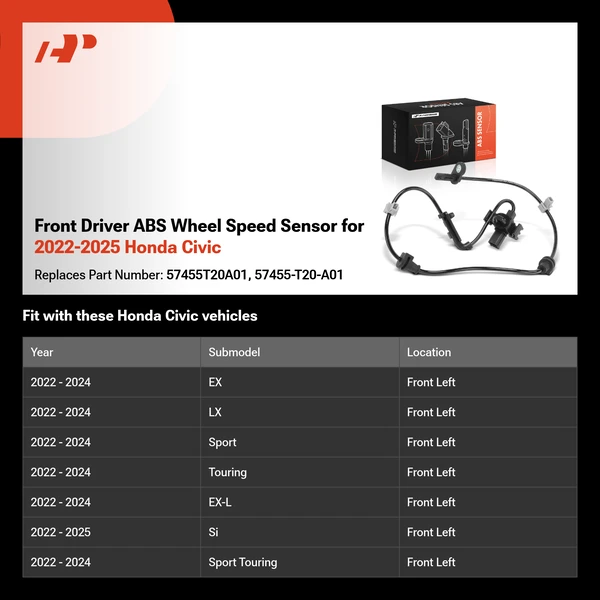 Front Driver ABS Wheel Speed Sensor for 2022-2025 Honda Civic
