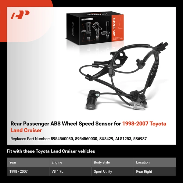 Rear Passenger ABS Wheel Speed Sensor for 1998-2007 Toyota Land Cruiser