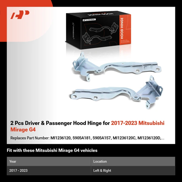 2 Pcs Driver & Passenger Hood Hinge for 2017-2023 Mitsubishi Mirage G4