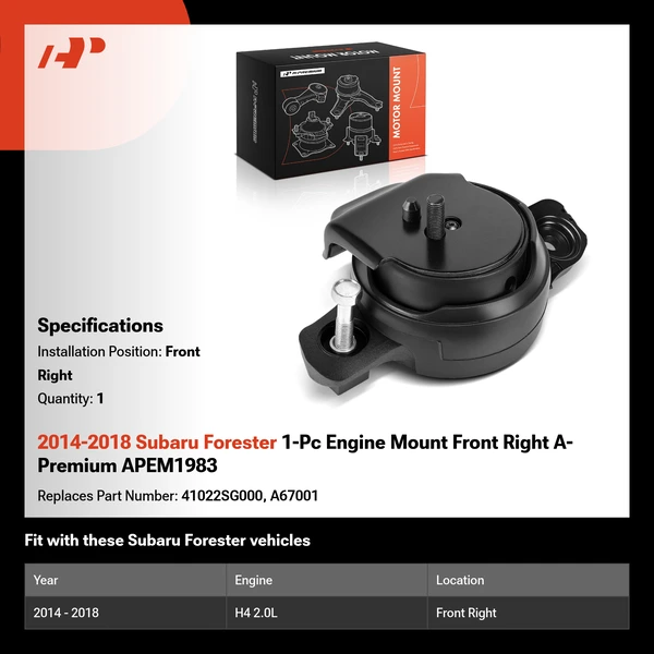2014-2018 Subaru Forester 1-Pc Engine Mount Front Right A-Premium APEM1983