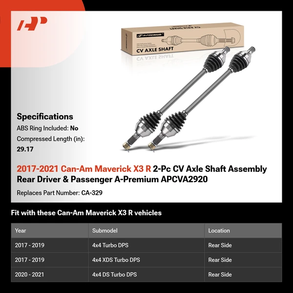 2017-2021 Can-Am Maverick X3 R 2-Pc CV Axle Shaft Assembly Rear Driver & Passenger A-Premium APCVA2920