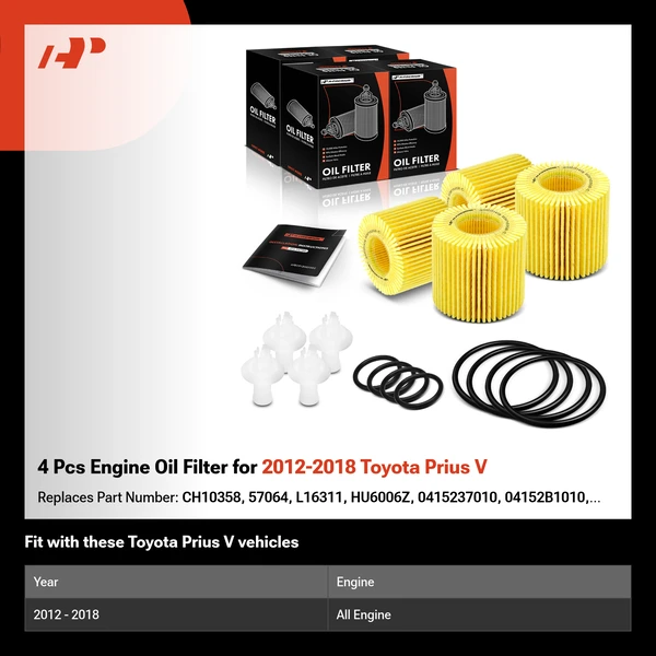 4 Pcs Engine Oil Filter for 2012-2018 Toyota Prius V