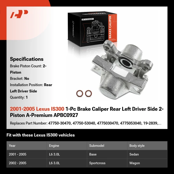 2001-2005 Lexus IS300 1-Pc Brake Caliper Rear Left Driver Side 2-Piston A-Premium APBC0927