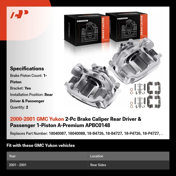 2000-2001 GMC Yukon 2-Pc Brake Caliper Rear Driver & Passenger 1-Piston A-Premium APBC0148
