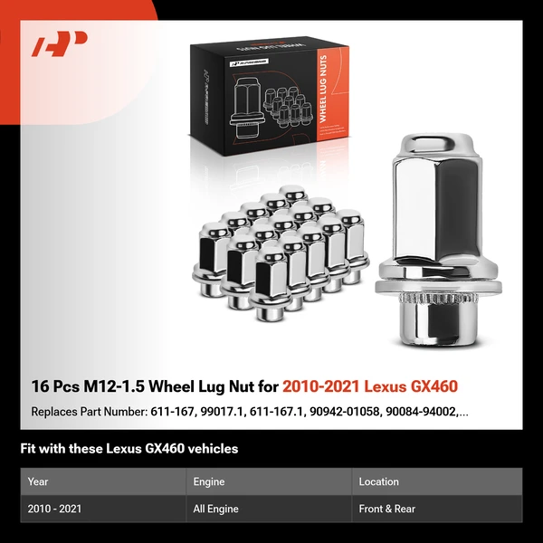 16 Pcs M12-1.5 Wheel Lug Nut for 2010-2021 Lexus GX460