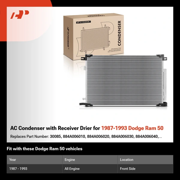 AC Condenser with Receiver Drier for 1987-1993 Dodge Ram 50