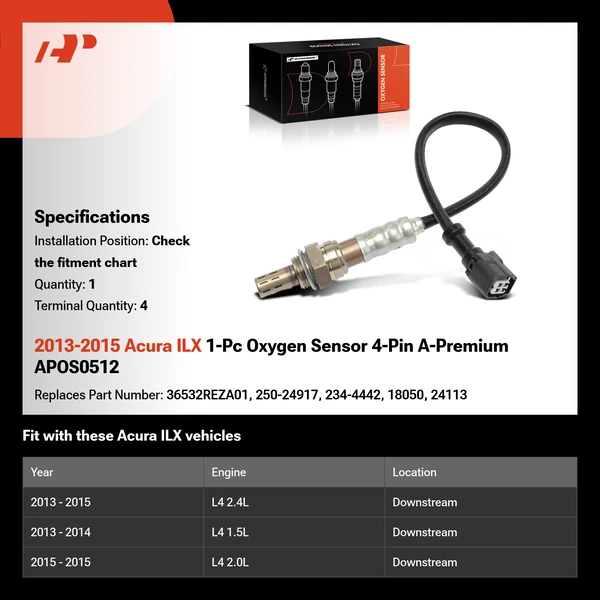 2013-2015 Acura ILX 1-Pc Oxygen Sensor 4-Pin A-Premium APOS0512