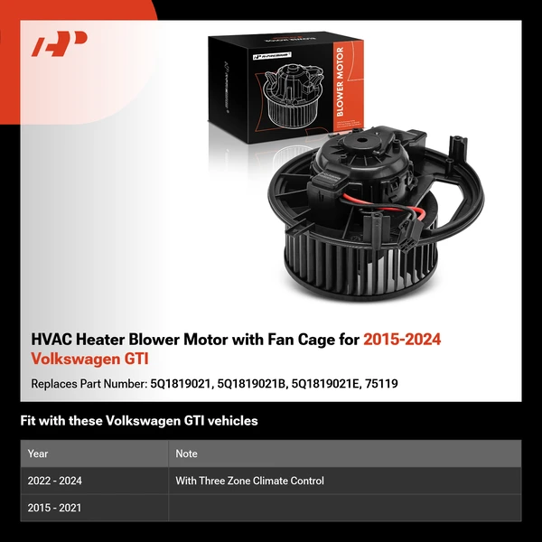 HVAC Heater Blower Motor with Fan Cage for 2015-2024 Volkswagen GTI