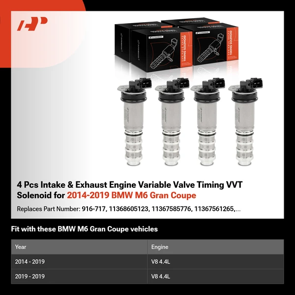 4 Pcs Intake & Exhaust Engine Variable Valve Timing VVT Solenoid for 2014-2019 BMW M6 Gran Coupe